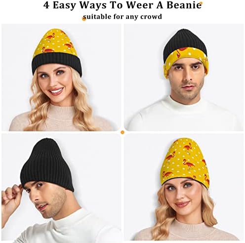 נשים גברים כפת גולגולת כובע לסרוג כובע פלמינגו ציפור טרופי צהוב חורף קר מזג אוויר ראש אוזן ללבוש