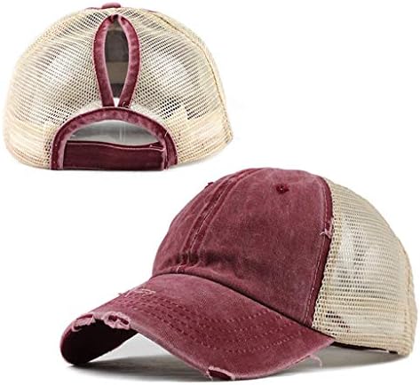 קוקו כובעי נשים במצוקה בייסבול כובע עם קוקו חור שטף רקום גבוהה בלגן לחמניית פוני זנב רשת חזרה כובעים