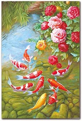 צ'נבלה - קוי דגים בריכת אדמונית פרח ציור ציור ציור קיר עכשווי נוף נוף שמן שמן ציור סלון חדר שינה משרד קיר קיר