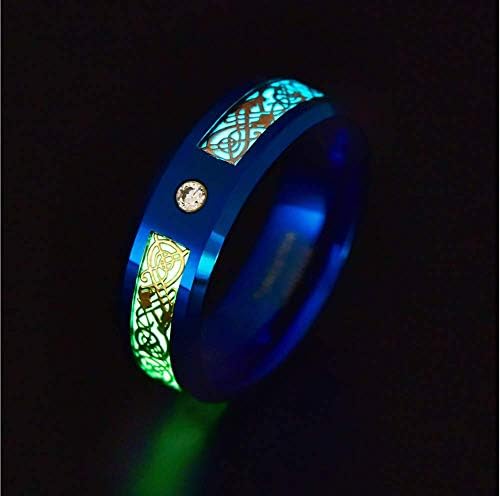 8 ממ זוהר בחושך הדרקון טבעת רויאל כחול נירוסטה נישואים סלטיק דרקונים אורורה זוהר טבעת