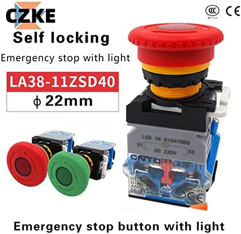 Scruby LA38 עצירה חירום חשמל אור 22 ממ מתגי פטריות ראש על כפתור כפתור מתג LED LA38-11ZSD40 220V 24V