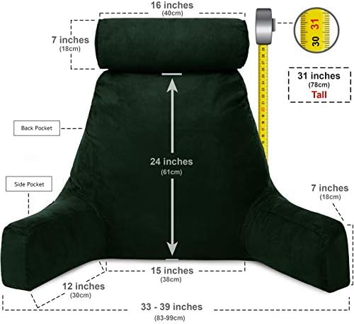 כרית בעל משולבת - כרית משענת גב עם זרועות: xxl רמונה ירוק ומגש מיטת שולחן ברכי