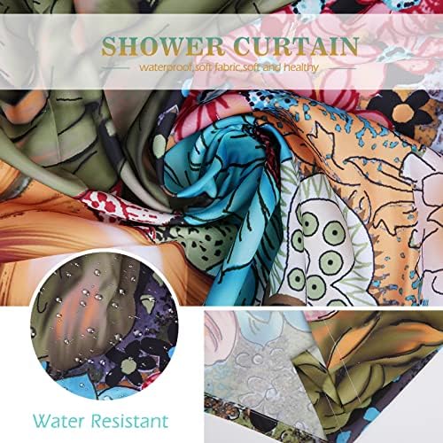וילון מקלחת פרחוני של Aimego פרחים פרחים רב-צבעוניים מודפסים בסגנון אתני וילון מקלחת בסגנון בוהמי