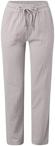 מכנסי כותנה פשתן חיצוניים למכנסי מותניים אלסטיים של נשים משוררים מכנסיים מכנסיים מכנסיים נוחיים בכושר רופף בכושר