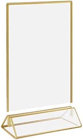 Hesin 6 Pack מחזיקי סימנים אקריליים 5x7 מסגרות תמונה ברורות עם גבולות זהב מספר שולחן תפריט דו צדדי מספר