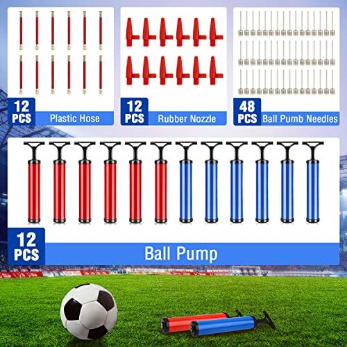 12 הגדר משאבות אוויר ניידות משאבות כדור עם 4 מחטים 1 זרבובית וצינור הרחבה 1, מכשיר לכדורסל, כדורגל, כדור
