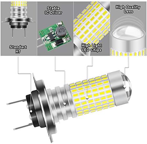 נורות LED לבנות Natgic H7 H7 נורות ערפל LED DRL 6000K 3000LM 3014SMD 144-EXES CHIPSET