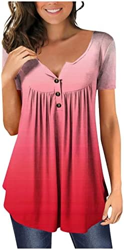 צמרות טוניקת קיץ לנשים לנשים חותלות כפתור צוואר כפתור צוואר חולצה חולצת חולצת שרוול קצרה חולצה מעוקלת