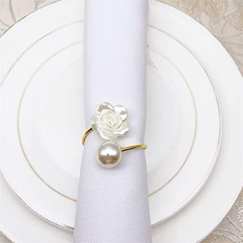 12 יחידות שולחן מלון פרל פרח לבן מפית כפתור מפית טבעת מפית טבעת מפית (צבע: זהב, גודל