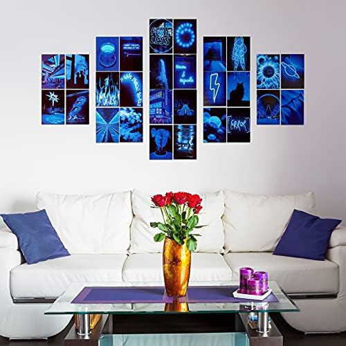 50 חתיכות כחול ניאון אסתטי תמונות קיר קולאז 'ערכת ניאון כחול אינדי חדר תפאורה אוספי תמונות קולאז'