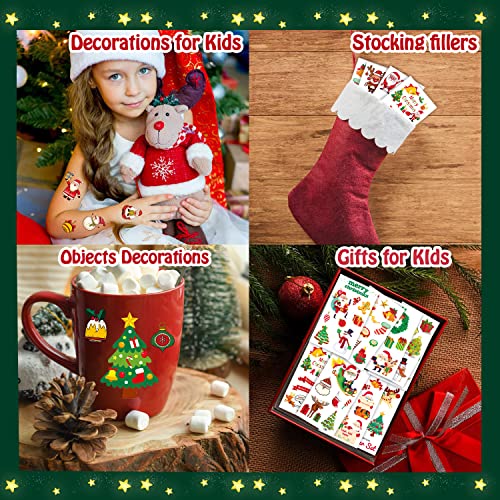 Leesgel 30 Sheets חג המולד קעקועים זמניים לילדים מלאי גרביים, מדבקות קעקוע לחג חמוד לבנות מתנות