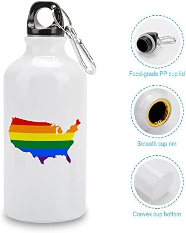 גאווה הומוסקסואלית מפת דגל להטבים של אמריקה בקשת קשת בקבוק מים ספורט מצחיק עם מכסה ומחזיק מפתחות לנסיעות בקמפינג