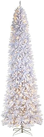 11ft. עץ חג המולד מלאכותי לבן דק עם 950 נורות LED לבנות חמות וענפים הניתנים לכפיפה