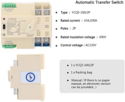 AXTI YCQ5-100 2P 63A/100A מתג העברה אוטומטי DIN RAIL 50/60Hz AC220V ATS PV System כוח לעיר כוח