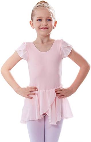 MDNMD כותרת עגלת שרוול שרוול חצאית בלט בלט בגד גוף לבנות פעוטות בנות בלרינה תלבושת שמלת