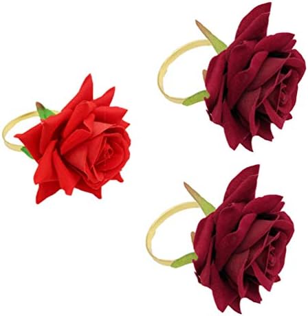 עיצוב וינטג 'אברוף 3 יחידות מפיות פרח ורד טבעות מפיות אבזם לחתונה חופשת חג מולד מסיבות חיצוניות ארוחות