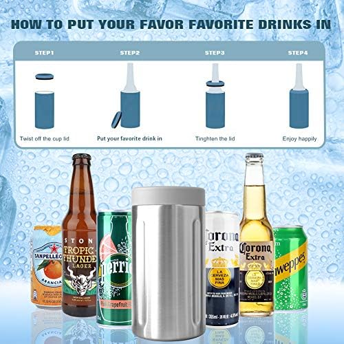 12 עוז מבודד יכול לצנן 4 ב 1 בירה דקה יכול מצנן בעל בירה נירוסטה בעל דופן כפולה מתאים לפחיות דקות וקצרות,
