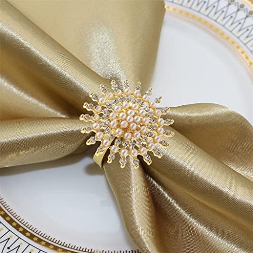 פרח פרח פרל ריינסטון מפית מפית טבעת מתכת מפיתת מפית לחתונה לשולחן ארוחת ערב לחג המולד