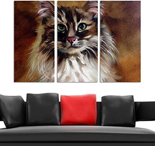 3 פאנלים ממוסגרים קיר קיר קיר וינטג 'ציור חתול ציורי שמן אמנות ביתית מודרנית מוכנה לתלות 12 x24