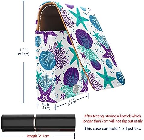 שפתון מקרה עם מראה צבעוני אלמוגים דפוס ימי חיים גלוס מחזיק נייד שפתון אחסון תיבת נסיעות איפור תיק מיני עור