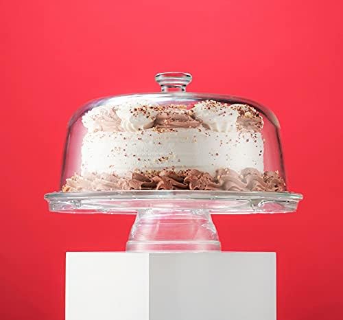 גודינגר עוגת סטנד צלחת הגשה מגש עם כיפת מכסה, 6 ב 1 רב תכליתי שימוש, איטלקי עשה קריסטל זכוכית