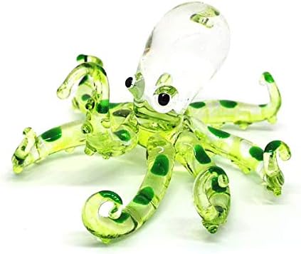 זואוקראפט זכוכית ים תמנון פסלון ירוק מיניאטורה יד מפוצצת בסגנון חוף מתנה לעיצוב בית מתנה אספנית