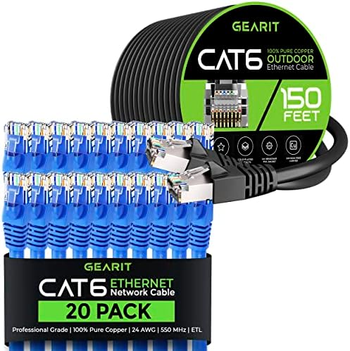 GEARIT 20 PACK 7FT CAT6 כבל Ethernet וכבל Cat6 150ft