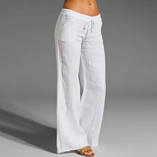 קנגמה נשים קיץ כותנה פשתן מכנסי מכנסיים מותניים אלסטיים מוצקים מכנסי רגל רחבים עובדים מכנסי גולף מרגיעים מכנסי
