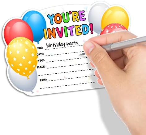 הזמנות למסיבת יום הולדת בלון לבנים, בנות, ילדים, 30 כרטיסים עם מעטפות, ציוד למסיבות יום הולדת