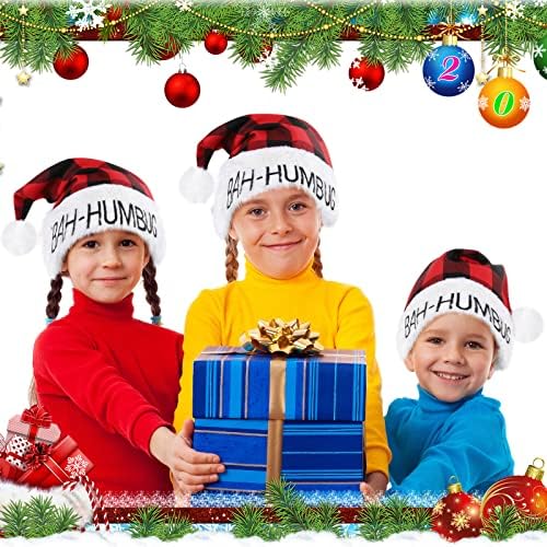 יינדר 2 יחידות חג המולד סנטה כובעי מבוגרים בה הומבוג סנטה כובעי באפלו משובץ סנטה כובע שחור ואדום מצחיק