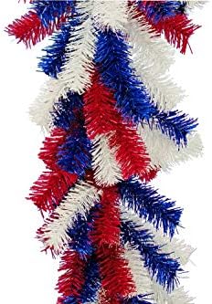 4 ביולי חג המולד גרלנד אדום לבן וכחול מברשת טינסל מעורבת אמריקאית פטריוטית נושאים קיר קיר קיר קיר - אורך