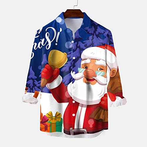 ZDFER חג מולד שמח גברים שרוול ארוך כפתור למטה חולצות, חג המולד סנטה קלאוס מודפס חולצות באולינג חולצות חולצות