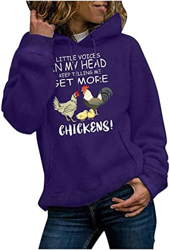 מצחיק תרנגולות מודפס לנשים שרוך חולצות עם כיסי מכתב ארוך שרוול מזדמן סוודר חולצות
