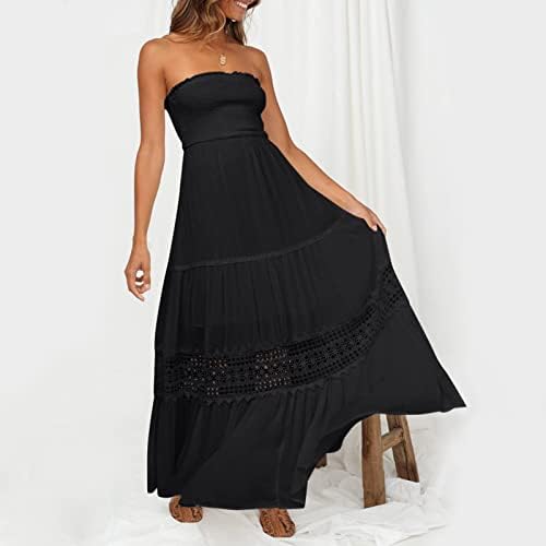 נשים שמלות נשים קיץ בוהמי סטרפלס כבוי כתף תחרה לקצץ ללא משענת שחור אלגנטי שמלה לנשים