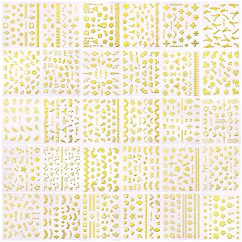 מדבקות אמנות ציפורניים של אליסל, 30 גיליונות מדבקות ציפורניים דביקות עם דפוסים שונים פריחת פרח עיצוב