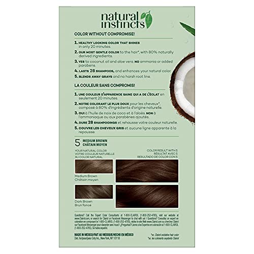 קליירול טבעי אינסטינקטים דמי-צבע שיער קבוע, 5 בינוני חום שיער צבע, חבילה של 1