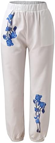 מכנסי פשתן מזדמנים לנשים הדפסת פרחים אופנתית מכנסי חוף חוף מכנסיים רחבים מותניים אלסטיים. מכנסיים קצוצים