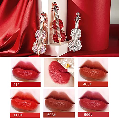 לאורך זמן שפתון קטיפה אדום כינור שפתון ייחודי כינור עיצוב שפתון, מט שפתון עם ייחודי כינור מראה