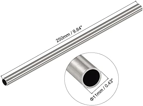 Uxcell 304 צינור עגול נירוסטה 11 ממ OD 1 ממ עובי קיר 250 ממ אורך