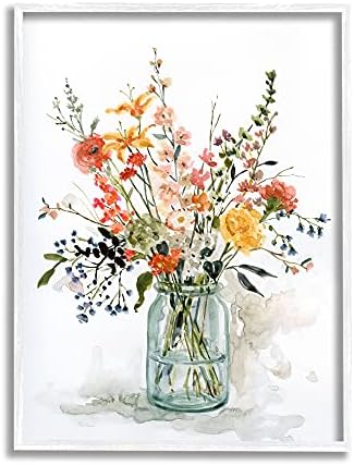 תעשיות סטופל חמות בקיץ האחו זר פרחים פרחוני ציור דומם, עיצוב מאת קרול רובינסון לבן מסגרת אמנות קיר, 24 x
