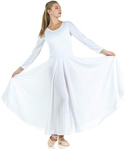 Danzcue שבח רופף בכושר שמלת ריקוד שרוול ארוך באורך מלא, לבן, SA, 8-10 צרור ילדים