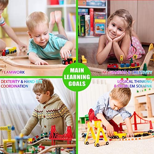 גשר מתלים כפול פרימיום - אביזרי צעצועים מעץ דלוקס לילדים לילדים בנות פעוטות - תואם לרכבות של תומאס