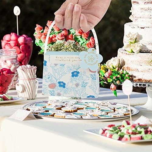 סימפלור פרח כחול קופסאות מתנה קופסאות קטנות עם ידית ， חתונה רומנטית טובה קופסת פינוק שוקולד חמוד לחתונה